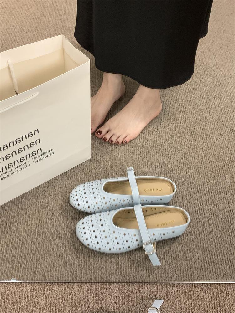 XINZHOU 2025 Summer New Ballet Hollow Breathable Without Heel Small Leather Shoes Women's Hole Shoes Bag Head Half Drag