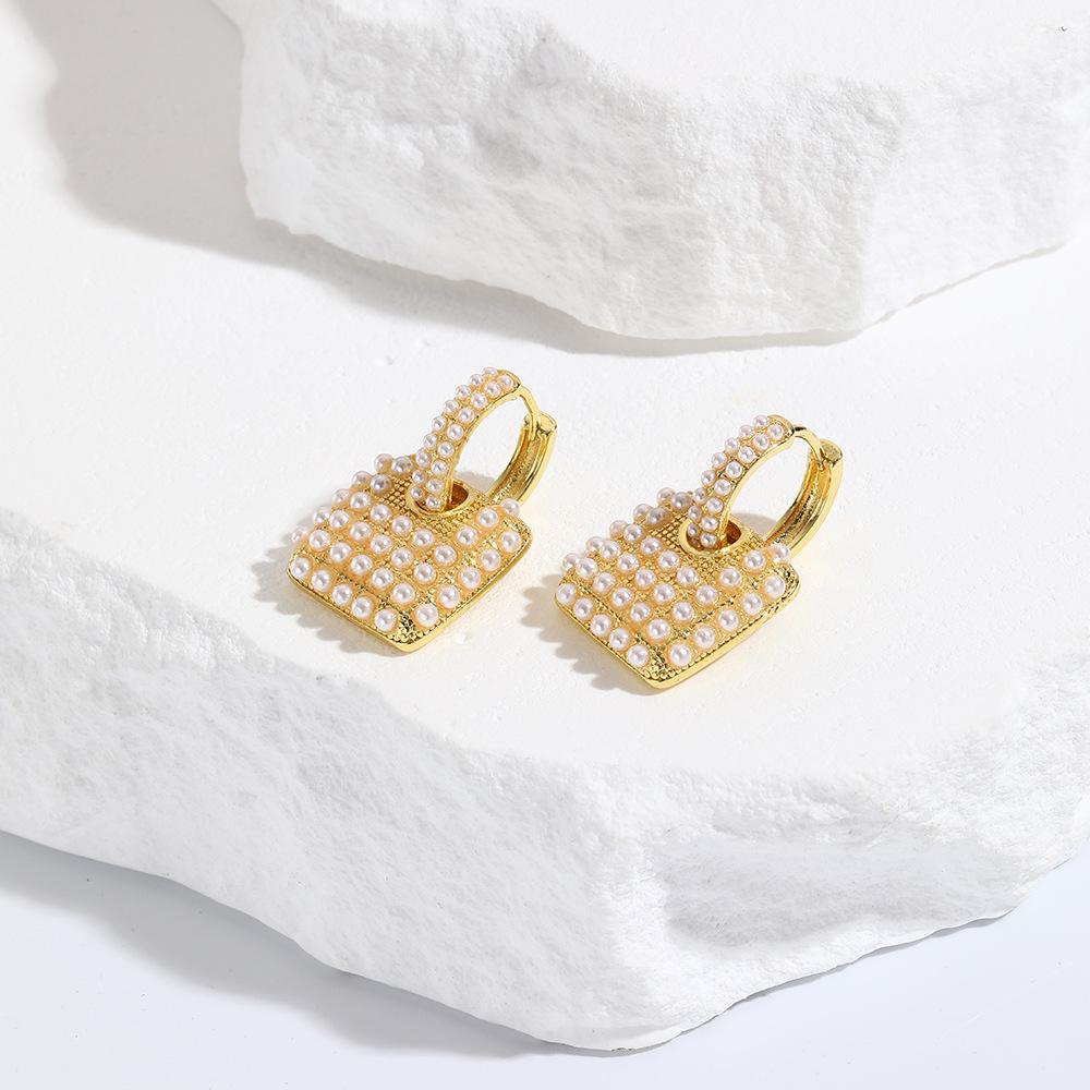 Pentagram Baroque Gold Faux Pearl Earrings: Square & Peach Heart Hoop Dangle - Women's Celebrity Style Jewelry