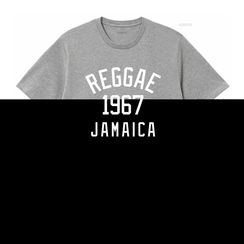 Reggae 1967 Jamaica Print T Shirt for Retro Style Casual Vintage Washed Top For Everyday Wear Versatile Homme Graphic Fashion