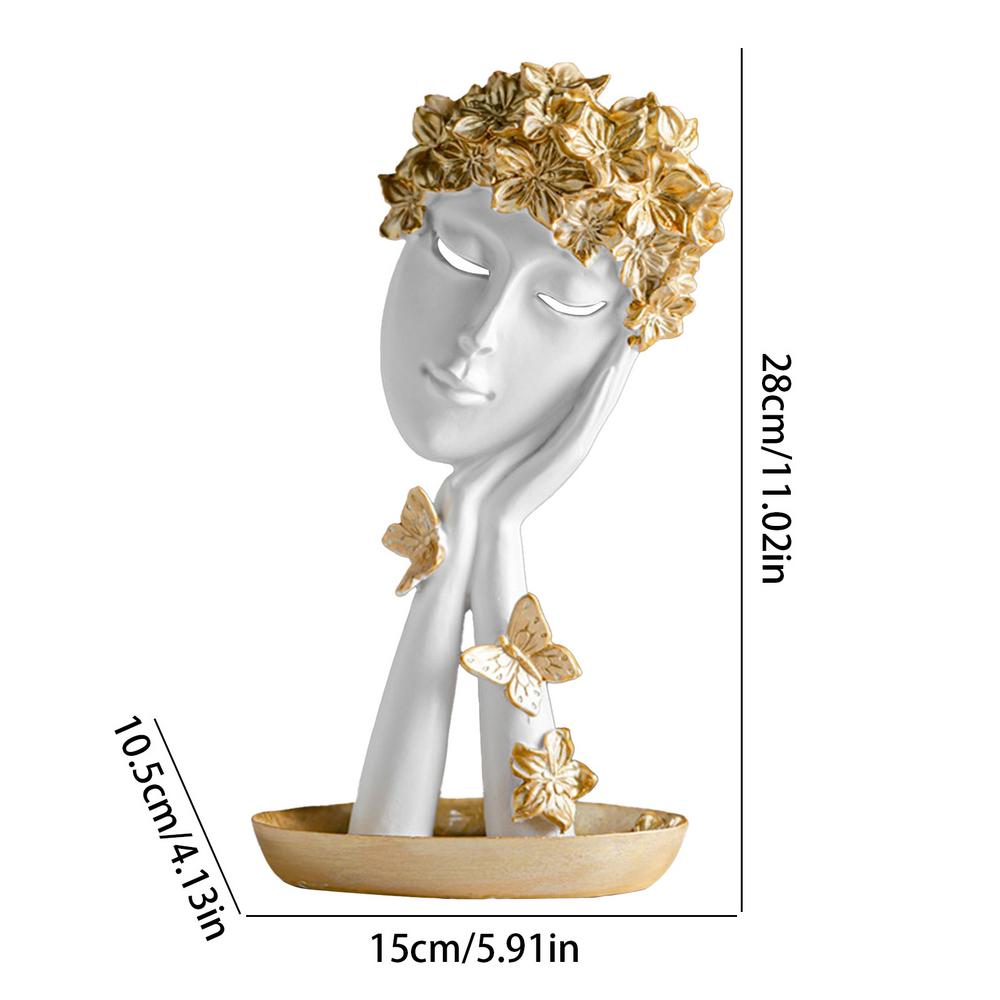 Thinker Statue Decor Blonde Hair Resin Sculpture Thinker Figurines Art with Butterfly Women Face Statue Abstract Characters белый