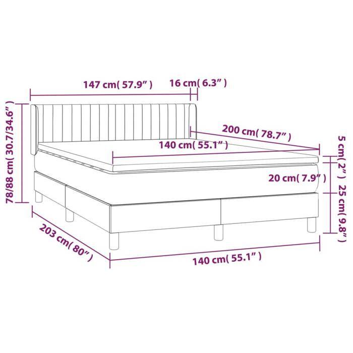 VidaXL Lit à sommier tapissier et matelas Gris clair 140x200cm Velours - Modèle 3131081