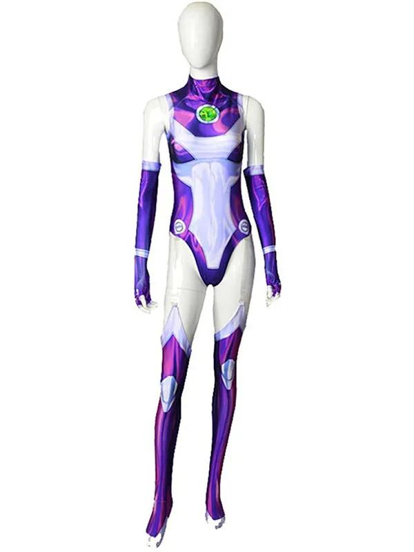 Starfire Teen Cos Titans Süper Kahraman Tulum Zentai Bodysuit Cadılar Bayramı Anime Cosplay Kostümü Seksi Kadınlar Karnaval Parti Kıyafetleri