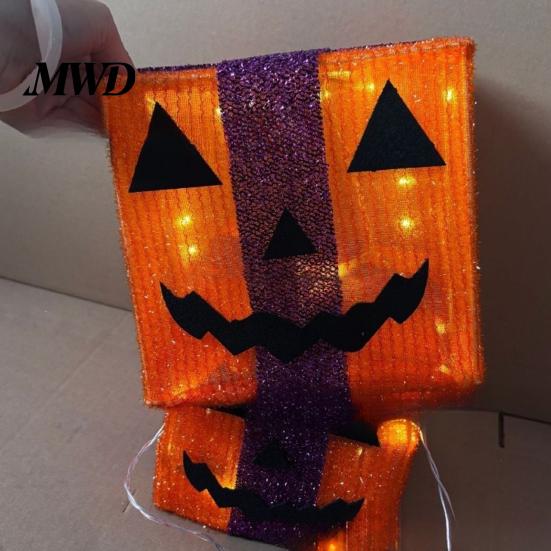 Handmade Pumpkin Face Props 3Pcs Lighted Halloween Gift Boxes, Spooky Glowing Shopping Mall Decor Presents Box, Warm Light Holiday Ornament for Indoor