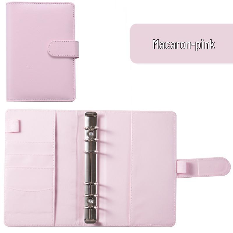 A6 Macaroon Leather Notebook Binder with 12 Refillable Zipper Pockets for Bills and Coins