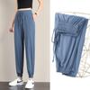 Women's Summer Ice Silk Wide-Leg Lantern Sweatpants: Loose, Cuffed, Plus Size, Slimming Fit