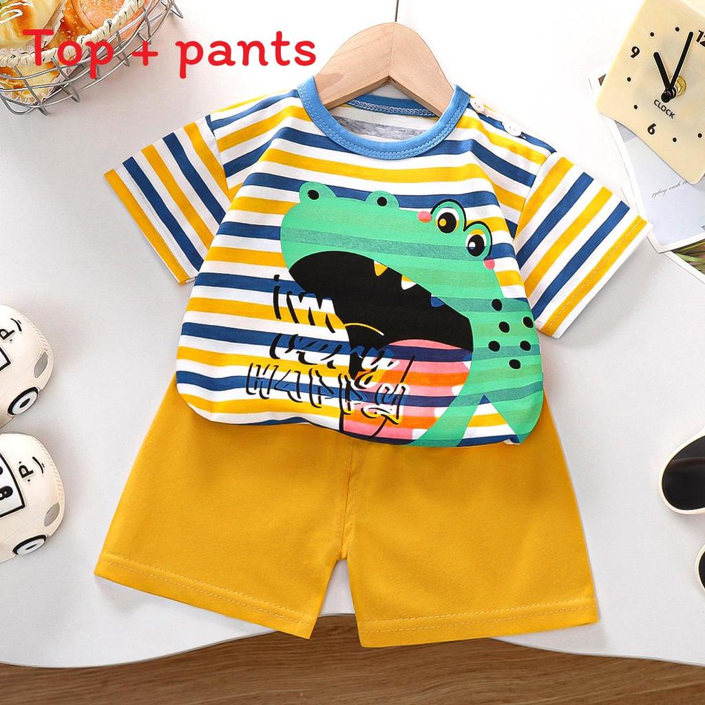 Kids Cartoon Cotton Short Sleeve Sets With Breathable Fabric For Summer Playwear