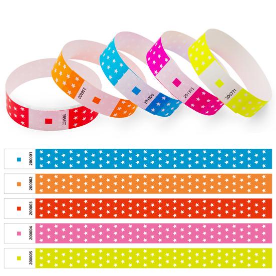 100 szt. Gwiazda Jednorazowe Opaski na Rękę Papier Syntetyczny Fluorescencyjna Opaska na Rękę Wodoodporne Potoodporne Opaski na Rękę na Park Rozrywki Koncerty Wydarzenia