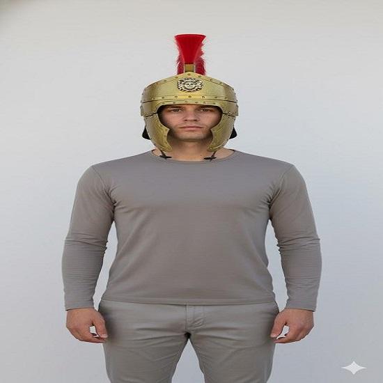 Medieval Roman Praetorian Guard Helmet, Brass Knight Helmet with Lion Engraving Red Plume Cosplay Armor, Display Helmet for Collectors