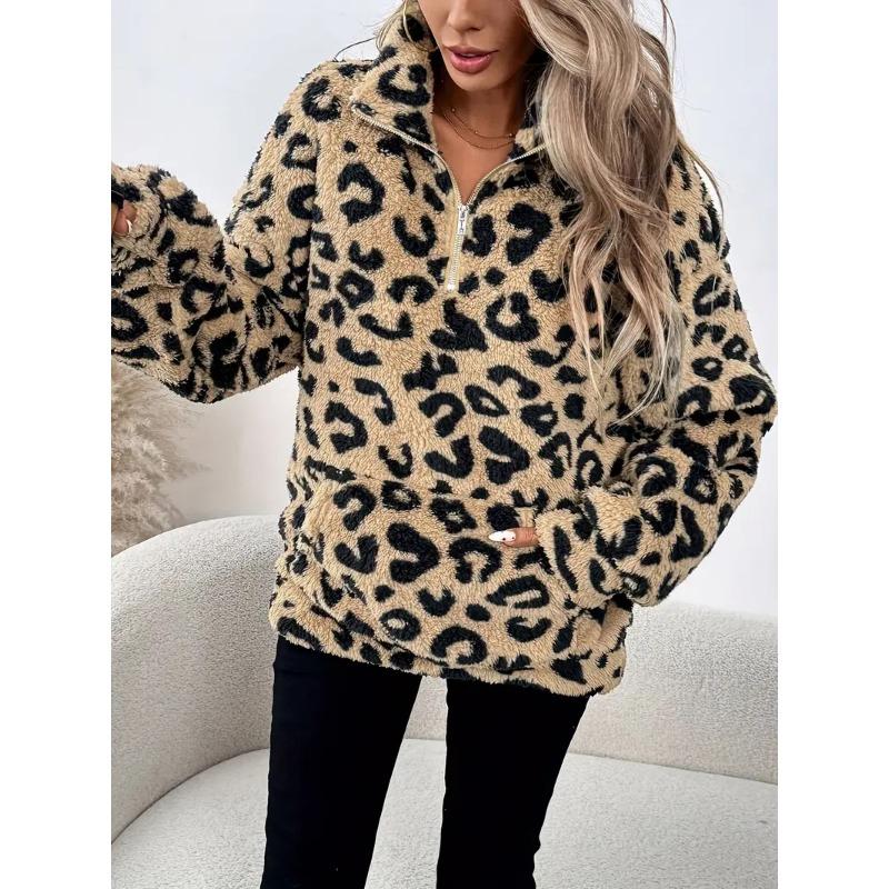Women S Leopard Print Zip Up Hoodie Elegant Casual Sweatshirt