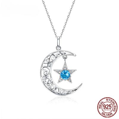 Romantik 925 Ayar Gümüş Köpüklü Ay Ve Yıldız Kolye Kolye Kadınlar için Moda Kolye Takı Hediye