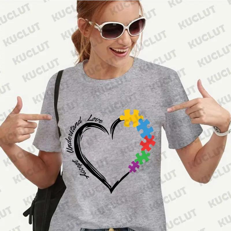 

New Tshirts for Women Fashion Autism Print Unisex T Shirt Y2K Streetwear Clothes Autism Awareness T Shirt Autism Female Tee Top S