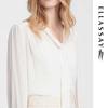 ELLASSAY Women's Mulberry Silk V-Neck Flared Sleeve Blouse