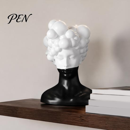 Niche Decorative Crafts Modern Abstract Bust Statue, Man Portrait Sculpture, Minimalist Black And Unique Curly Hair Statue White Art Ornament for Home