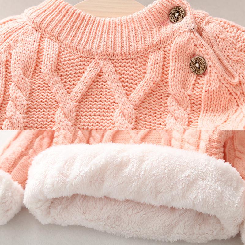 Sweater for Girls with Added Velvet and Thickened Autumn and Winter Baby and Children's Base Knitted Sweater Pullover Round Neck Sweater