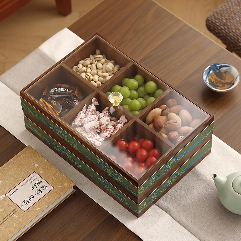 Acacia Wood New Chinese Style Double Layer Snack Box
