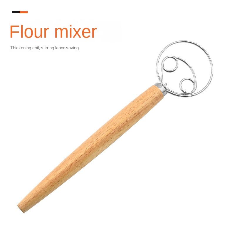 2025 New 8Pcs 13 Inch Oak Handle Flour Mixer Danish Dough Mixer 430 Stainless Steel Coil Egg Beater