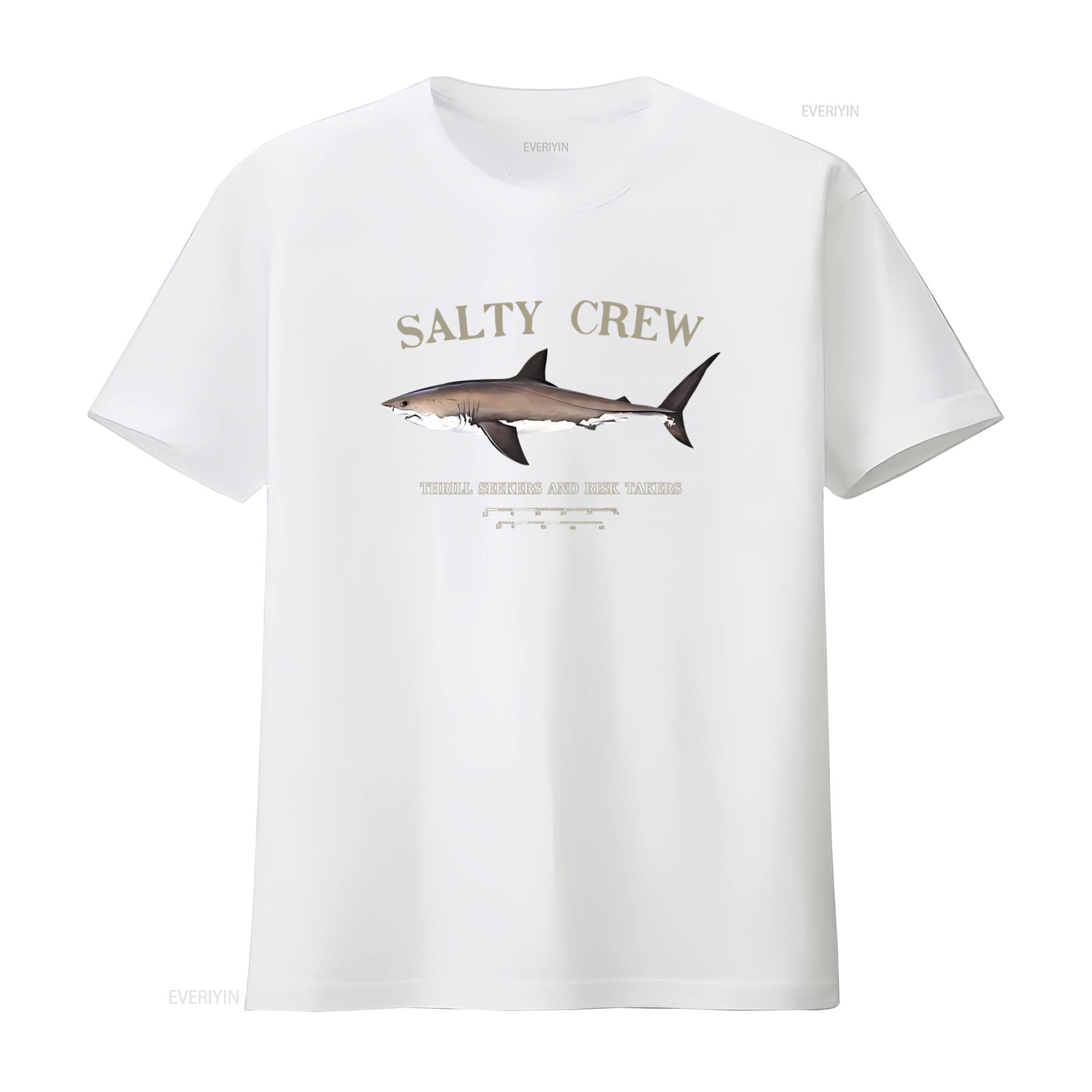 Salty Crew Chercheurs de sensations fortes et Preneurs de risques Imprimé requin Homme T-shirt Noir vintage Lavé Élégant Doux Polyvalent graphique L white