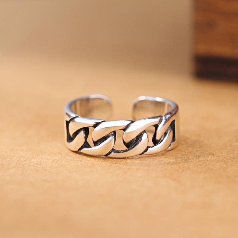 925 Sterling Silver Rings for Women Couple Minimalist Handmade Simple Retro Chain Ring Party Jewelry Gift Prevent Allergy