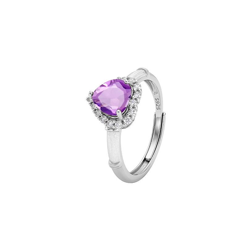 Natural crystal stone love ring women's s925 silver brushed ring light luxury garnet topaz gift for girlfriend