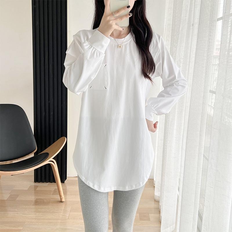 

Spring and Autumn Maternity T-shirt, Mid-length Pure Cotton Pregnancy Clothes, Postpartum Outerwear, Nursing Top L белый