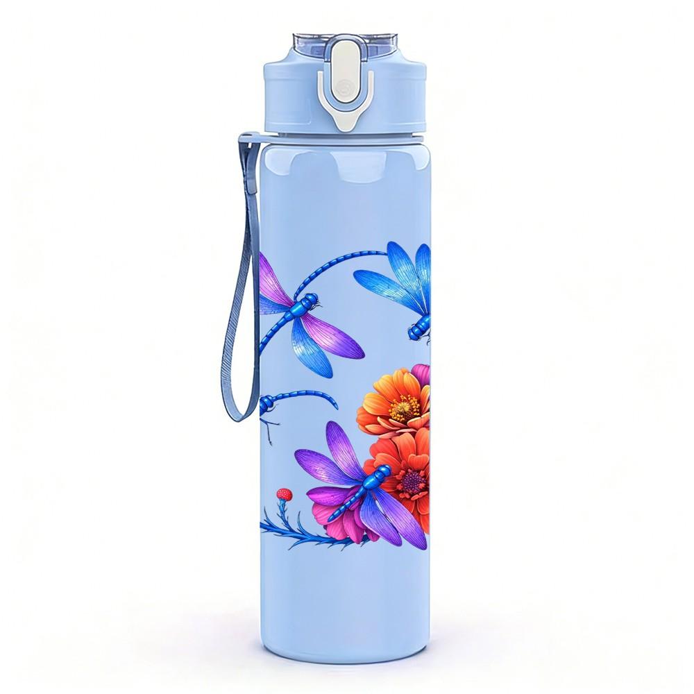 1PC Bright Wildflower Bouquet Print 750ml Color Plastic Sports Water Bottle Leakproof Flip Straw Lid Suitable for Sports Office Home Use