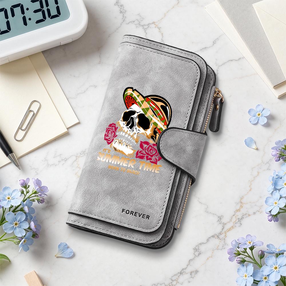 Skull Pattern Long Wallet Multi Card Slots Casual Fashion Portable Daily Use Purse