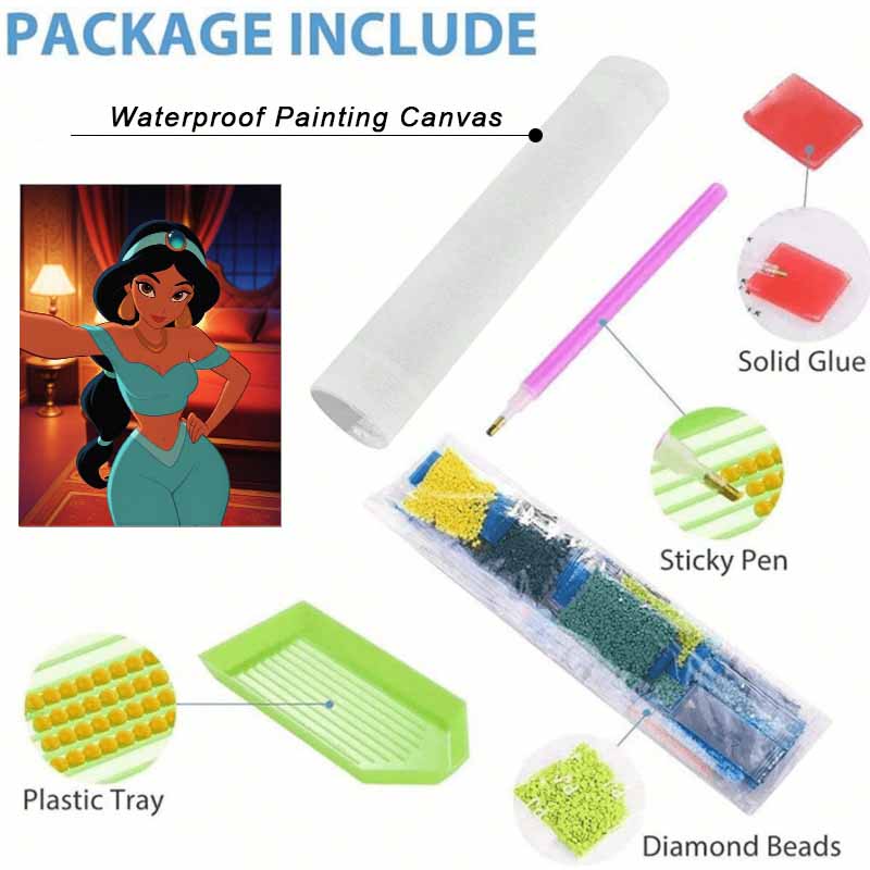 Disney Diamond Painting Kit Jasmine 5D DIY, suitable for beginners and craft lovers, interior space decoration