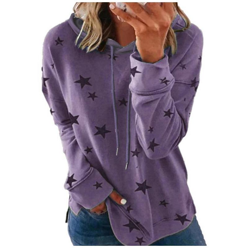 Women S Plus Size Loose Fit Star Print Hooded Sweatshirt