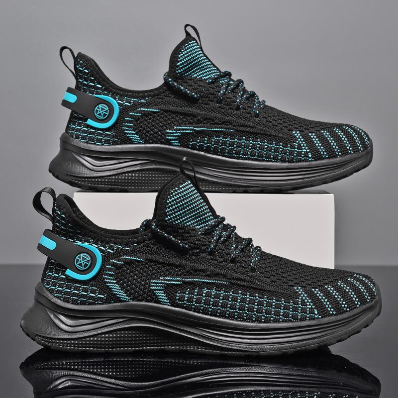 

Men s shoes summer 2025 new flying woven breathable mesh lightweight running shoes Korean version fashion large size sports shoes men 45