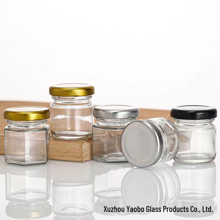 Hexagonal Glass Bottles for Honey, Jam, and Chili Sauce - 45 Sealed Mini Bottles