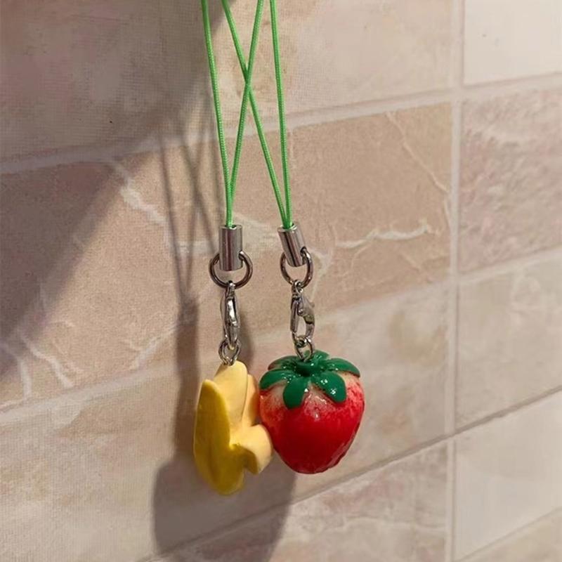 Multi Color Phone Lanyard Fruit Shapes Pendant Wrist Strap Detachable Phone Chains Keyring Portable Accessory for Women