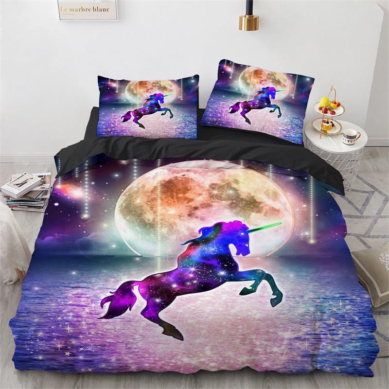 Cute Unicorn Duvet Cover Microfiber Forest White Unicorn Horse Comforter Cover Flying Horse Bedding Set King Full For Girls Teen