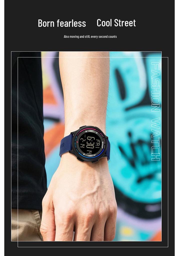 SANDA Unisex Luminous Waterproof Thin Large Screen Multifunction Electronic Wristwatch