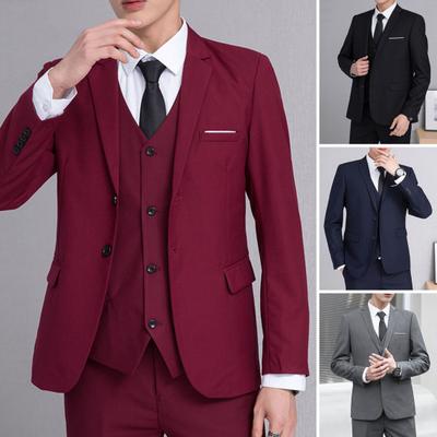 Erkek Takım Elbise Ceket Yaka Uzun Kollu İki Düğme Takım Elbise Ceket Düz Renk Kapaklı Cepler Slim Fit