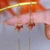 Elegant Red Crystal Maple Leaf Earrings Fashion Tassels Ear Ring Temperament Rhinestone Earwear Trendy Statement Pieces