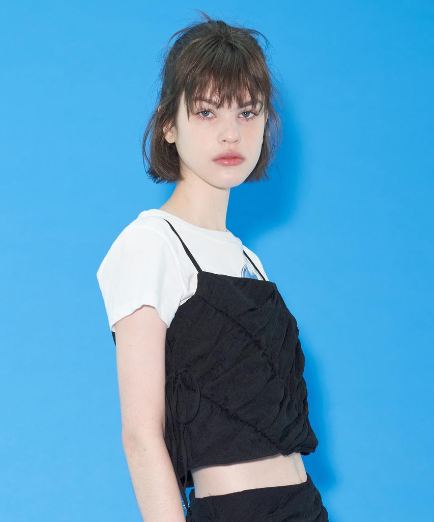 MARGARIN FINGERS Ribbon Shirring Top (Black)