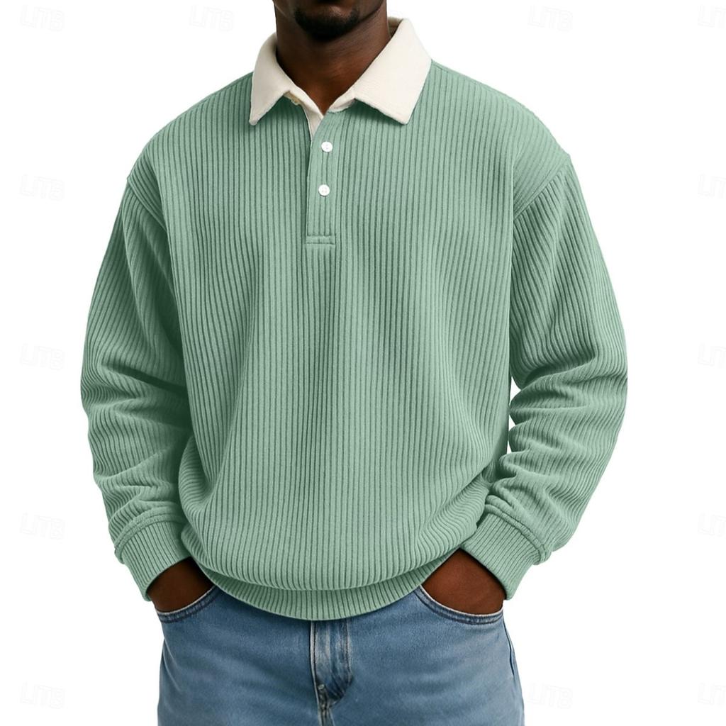 Men's Casual Loose-fitting Top Button-down Collar Long Sleeves