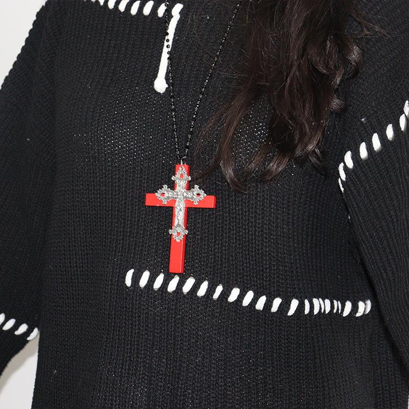 Cross Necklace Versatile Long-style Halloween Dark Nun Sweater Chain красный