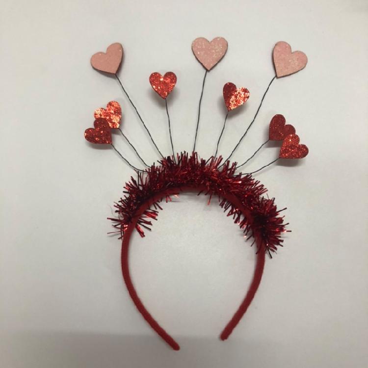 Valentines Day Glitter Tinsel Hair Hoop Red Sequin Heart Headband Party Hairband