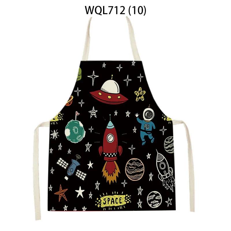 Rocket Planet Print Kitchen Apron for Women Creative Universe Style Baking Accessories Cooking Apron Household Cleaning Pinafore