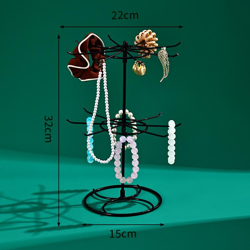 

Rotating Jewelry Display Stand with 16 Hooks, Double Layer for Necklaces and Bracelets, Detachable Street Stall Rack.