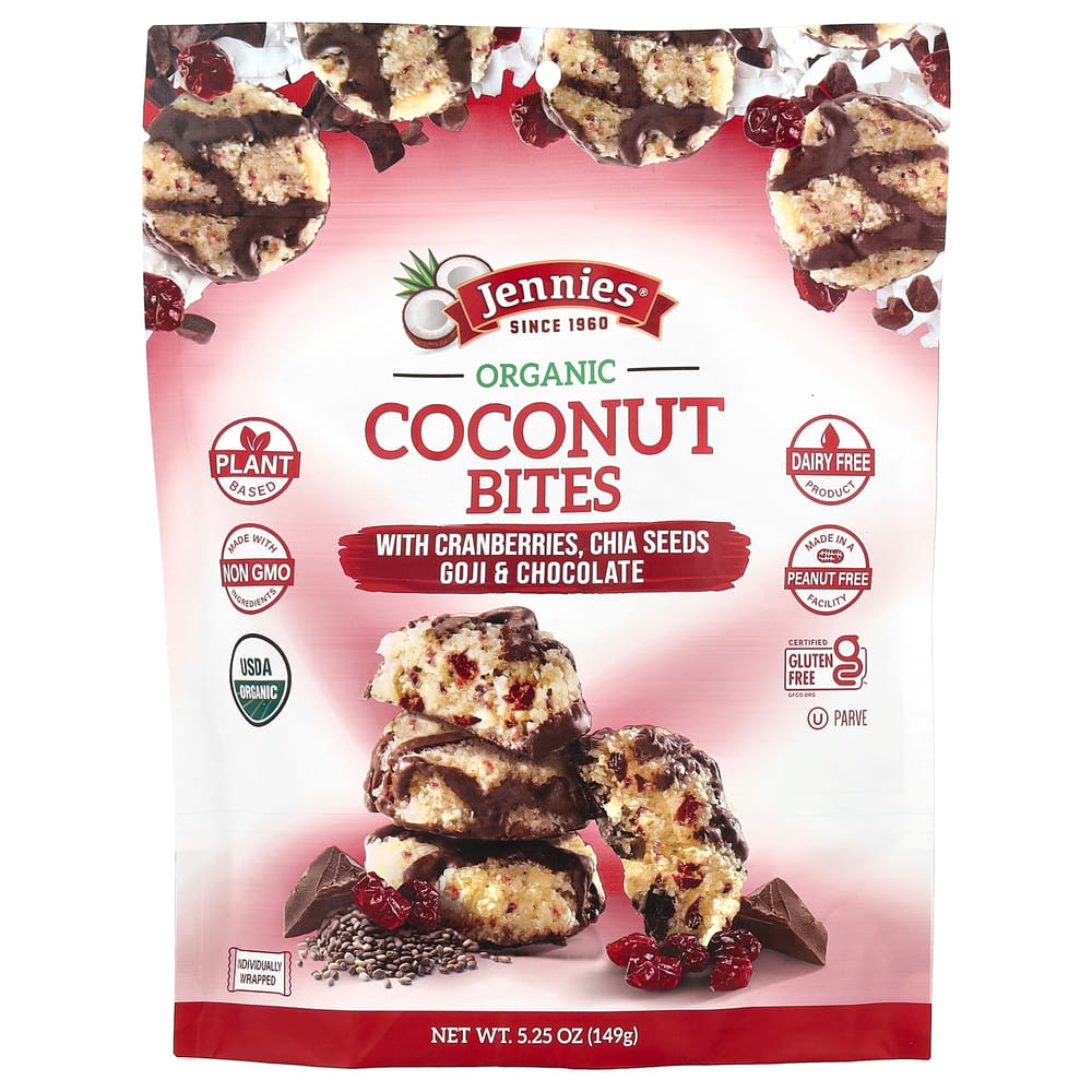(iHerb) Jenni s Gluten-Free Bakery Coconut Bites with Cranberry, Chia Seeds, Goji Berries, and Chocolate 149g (5.25 oz)