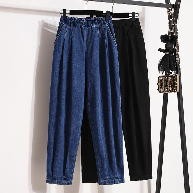 DIMANAF 2023 Jeansy Jesienne Duże Rozmiary Długie Spodnie Damskie Elastyczne Luźne Vintage Haremowe Codzienne Damskie Basic Pokazujące Smukłe Nogawki 5XL A