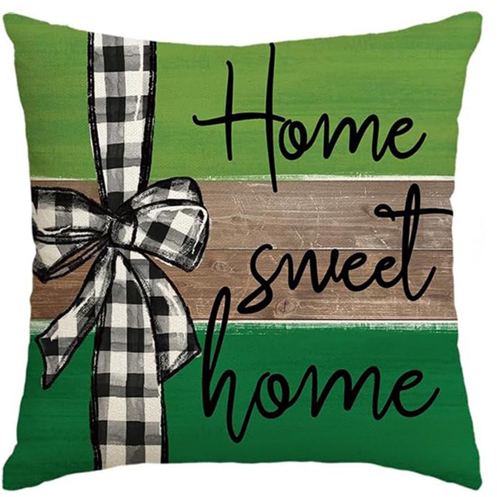 St. Patrick's Day Pillow Cover Line Printed Pillow Cover Green Four-leaf Crocodile Cushion Cover