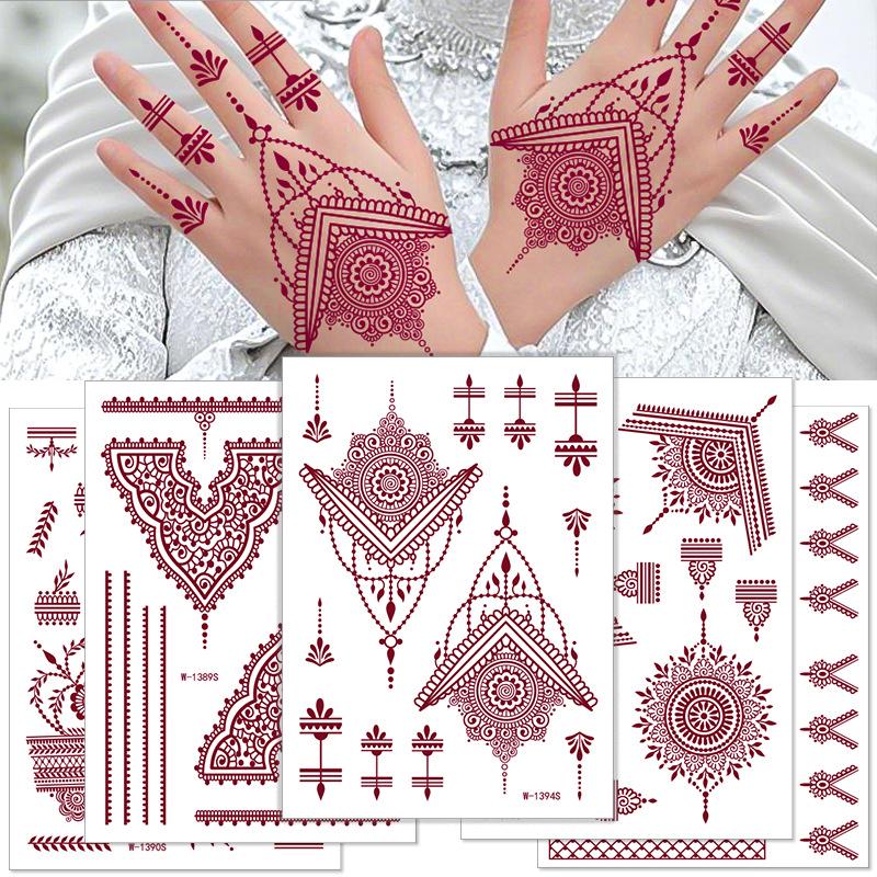 Lace Tattoo Sticker: Brown-Red Henna-Inspired Temporary Tattoo