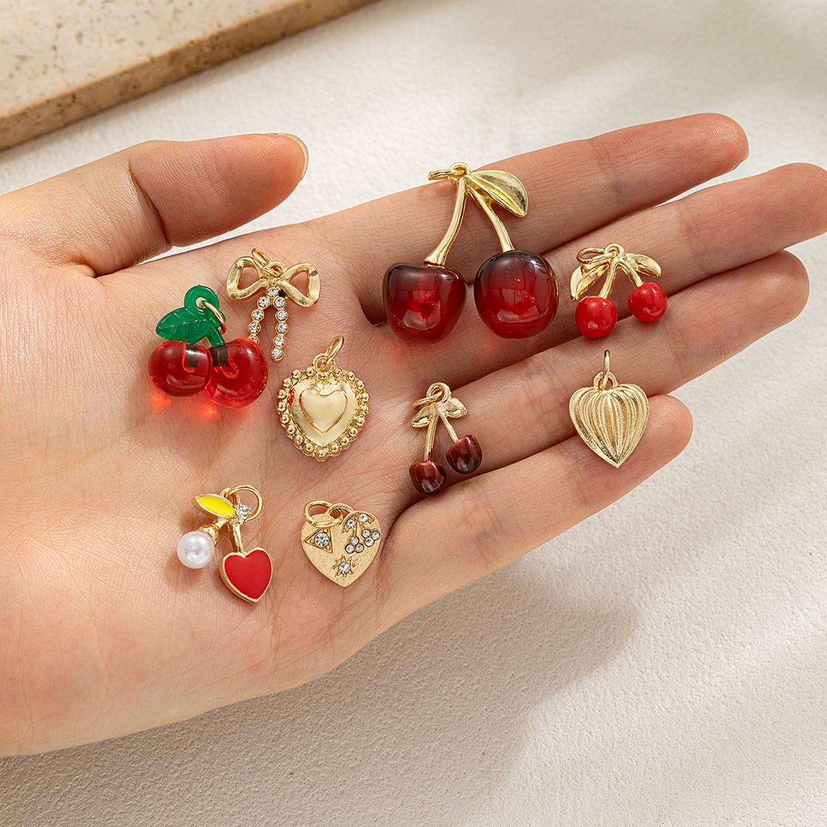 

9 pieces of simulated cherry pendant bow love DIY jewelry accessories handmade women s accessories