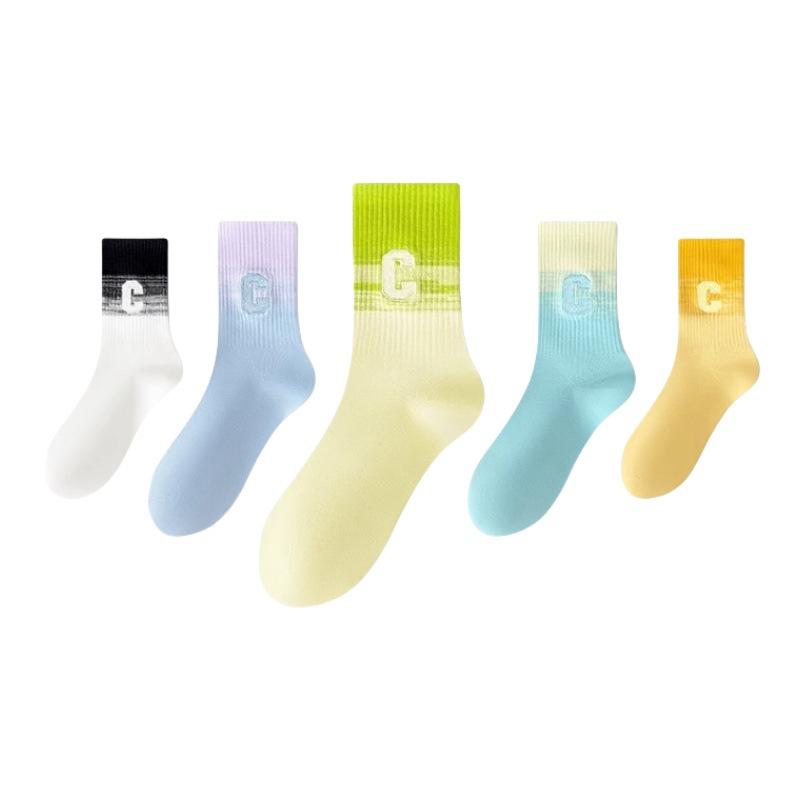 Gradient Socks, Spring and Autumn Cotton Socks, Boneless Mid-calf Sports Socks, Paired with Yoga Pants, Academic Style Long Socks for Women