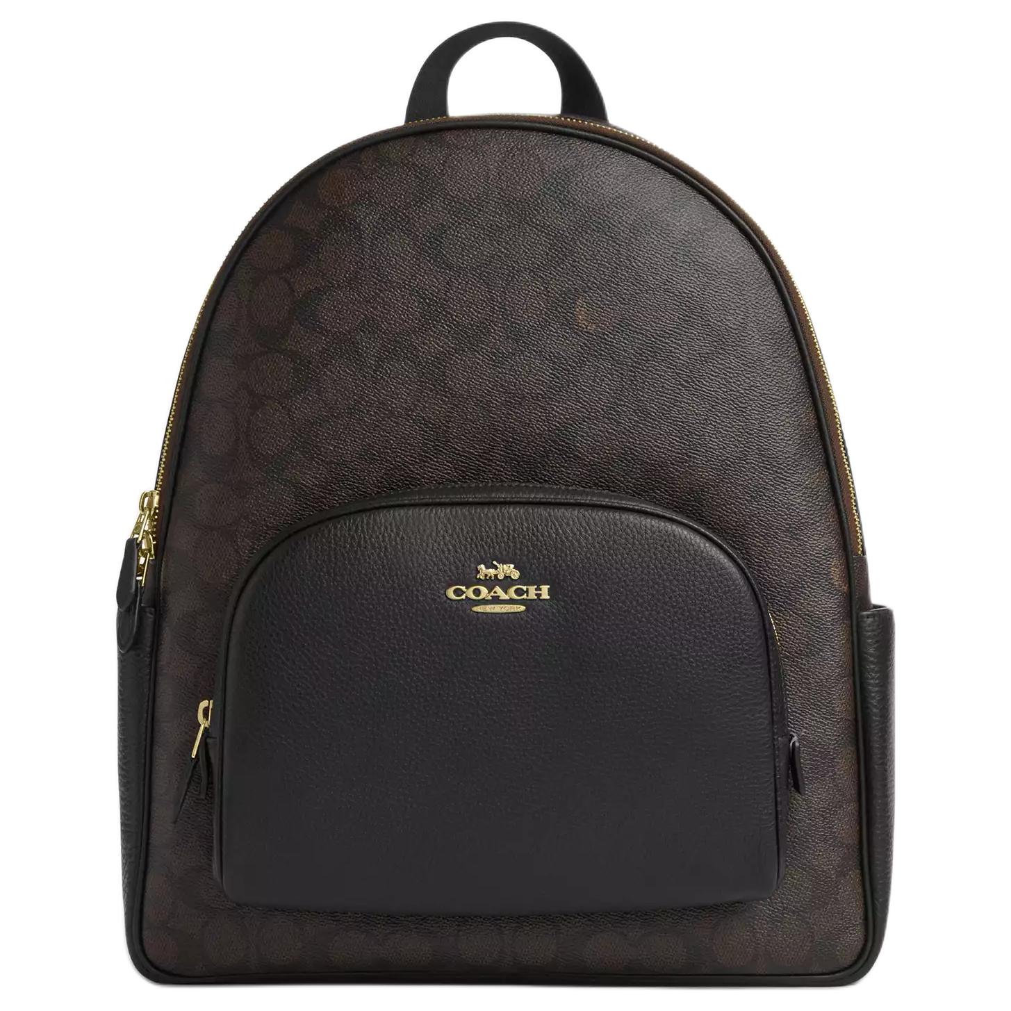

Coach Court 33 Brand Gold Horse And Carriage Logo Faux Leather Backpack Large Women backpack Brown CZ175-IMXAQ Basic Set (Bag+Dust Bag)