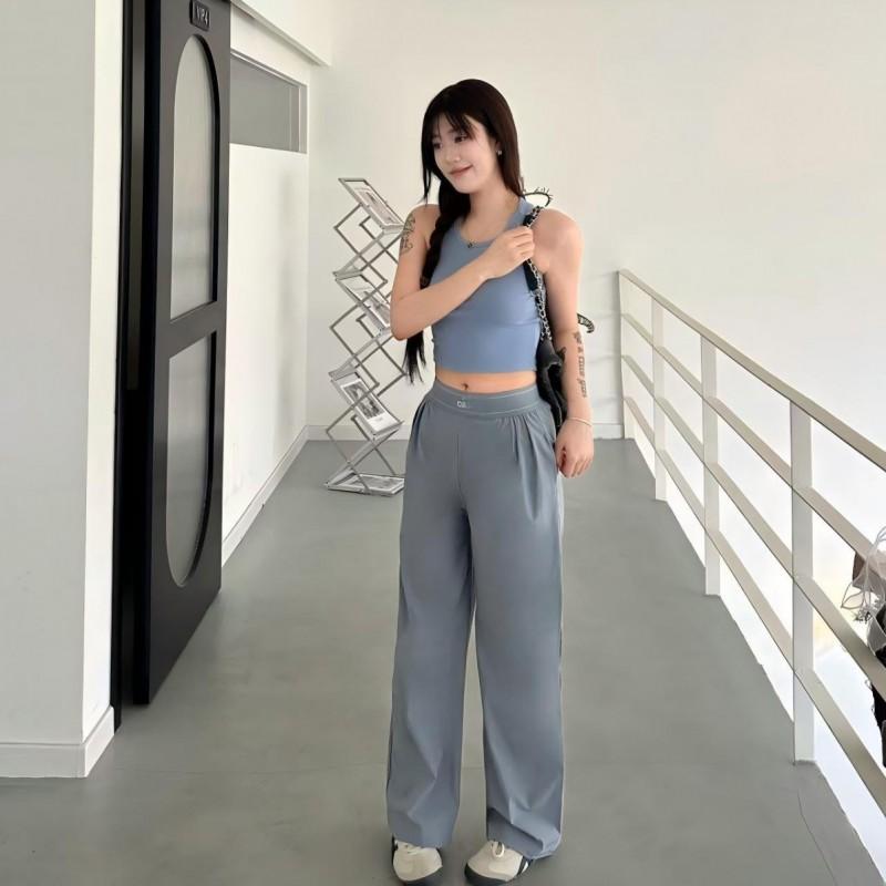 Pantaloni da Donna a Vita Alta Gamba Dritta Traspiranti Larghi Casual Yoga Pantaloni Sportivi Asciugatura Rapida Lunghi