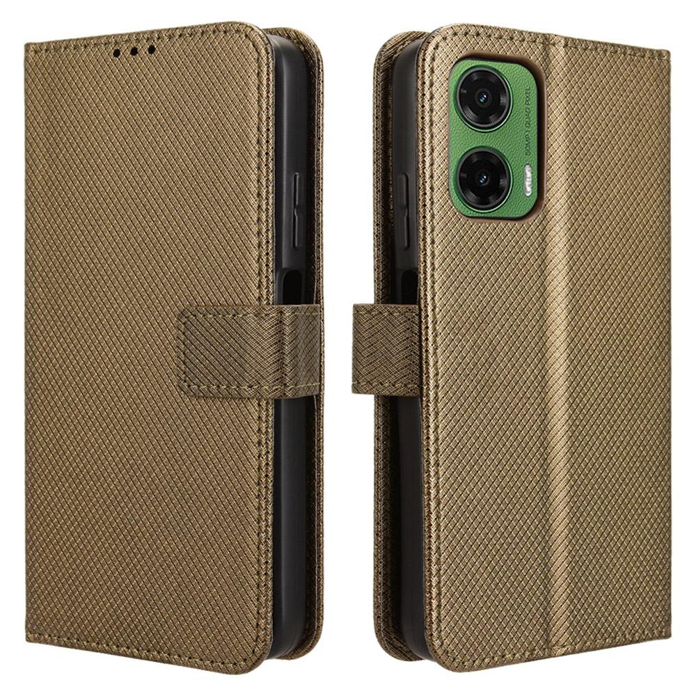

For Motorola Moto G35 5G Case PU Leather Diamond Texture Wallet Phone Cover Brown